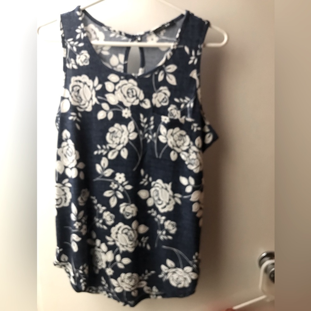 Dusky Blue Sleeveless Floral Top